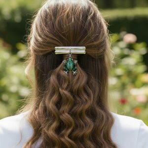 Green and Blue Crystal Frog Hair Barrette